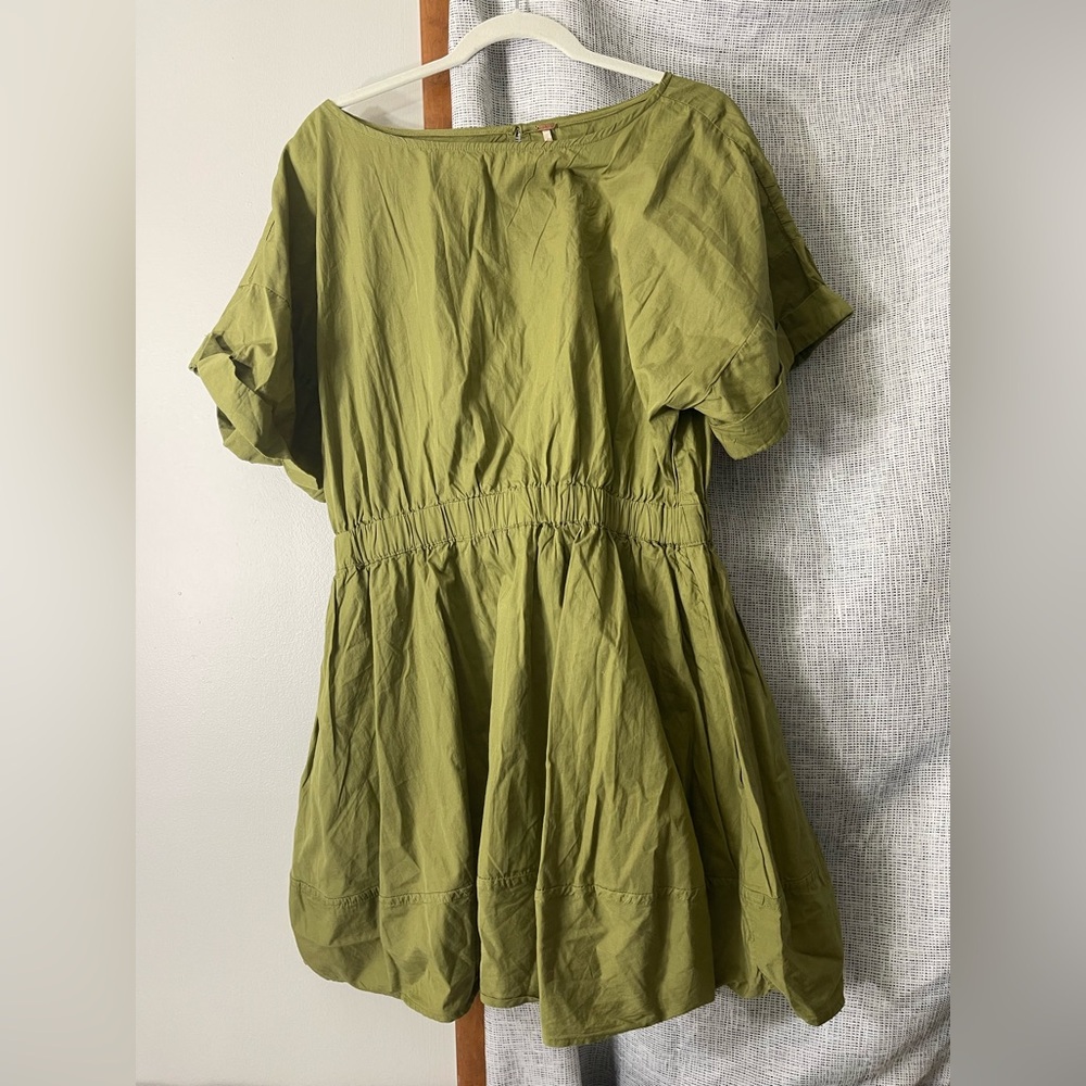 Free people Free est Full-Time Fun Mini Dress in Olive Green Sz L Cotton Poplin - Picture 2 of 11